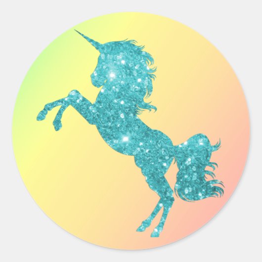 Aqua Glitzer Unicorn Runder Aufkleber (Vorderseite)