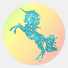 Aqua Glitzer Unicorn Runder Aufkleber