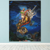 Aqua Goddess on Pegasus Unicorn Seepferd Leinwanddruck (Insitu (Holzboden))