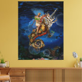 Aqua Goddess on Pegasus Unicorn Seepferd Leinwanddruck (Insitu (Wohnzimmer))