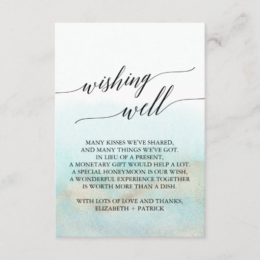 Aqua & Gold Aqua Watercolor Beach Hochzeit wünsche Begleitkarte (Vorderseite)