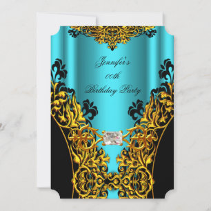 Aqua Gold Black Lace Diamant Geburtstagsfeier Einladung