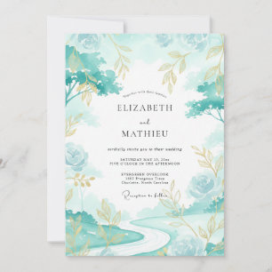 Aqua Gold Blatt Hochzeit Einladung