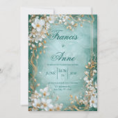 Aqua Gold Blossom Hochzeitseinladung Einladung (Vorderseite)