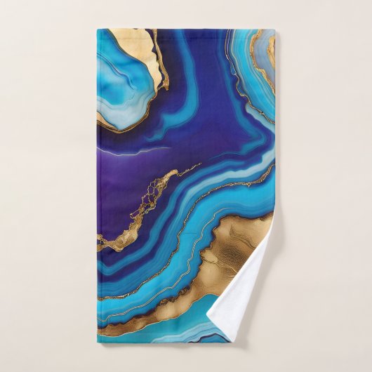 Aqua Gold Blue Lila Veins Agate Badhandtuch Set (Handtuch)