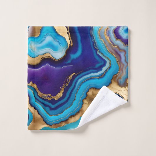 Aqua Gold Blue Lila Veins Agate Badhandtuch Set (Waschlappen)