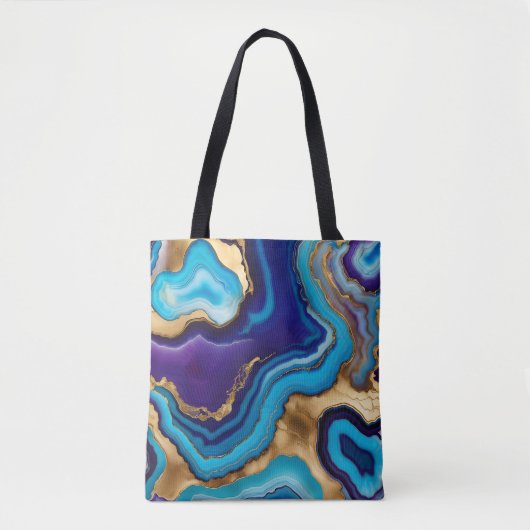 Aqua Gold Blue Lila Veins Agate Tasche (Vorderseite)