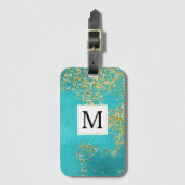 Aqua Gold Falscher funkelnder Glitter Monogramm Gepäckanhänger (Vorderseite Vertikal)