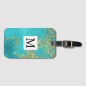 Aqua Gold Falscher funkelnder Glitter Monogramm Gepäckanhänger (Vorderseite (Horizontal))
