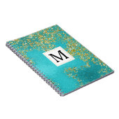 Aqua Gold Falscher funkelnder Glitter Monogramm Notizblock (Rechte Seite)