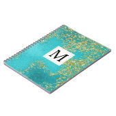 Aqua Gold Falscher funkelnder Glitter Monogramm Notizblock (Linke Seite)