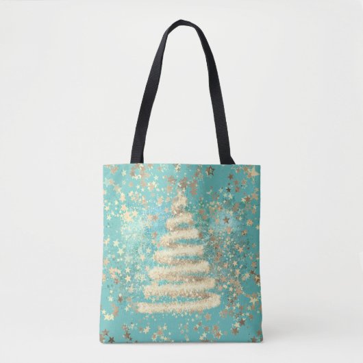 Aqua Gold Funkelnd Weihnachtsbaum Tasche (Vorderseite)