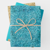 Aqua Gold Glitz Glitzer Sparkle Meerjungfrau Geschenkpapier Set (Beispiel)