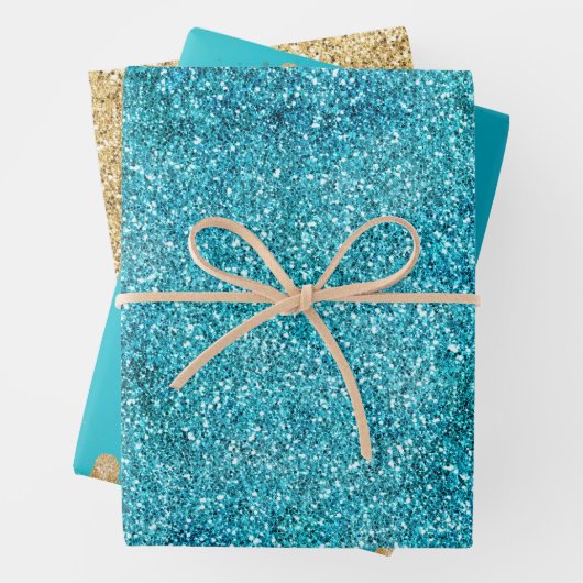 Aqua Gold Glitz Glitzer Sparkle Meerjungfrau Geschenkpapier Set (Beispiel)