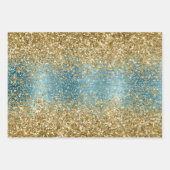 Aqua Gold Glitz Glitzer Tropischer Palm Geschenkpapier Set (Vorderseite 2)
