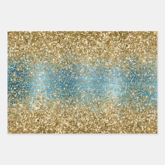Aqua Gold Glitz Glitzer Tropischer Palm Geschenkpapier Set (Vorderseite 2)