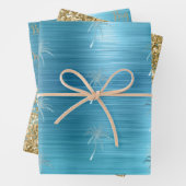 Aqua Gold Glitz Glitzer Tropischer Palm Geschenkpapier Set (Beispiel)