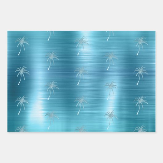 Aqua Gold Glitz Glitzer Tropischer Palm Geschenkpapier Set (Vorderseite)