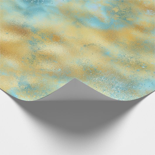 Aqua Gold Glitz Sparkle Geschenkpapier (Ecke)