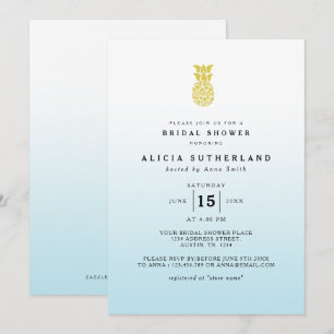 Aqua Gold Glitzer Ananas Brautparty Card Einladung