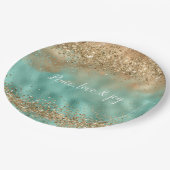 Aqua Gold Glitzer Confetti       Pappteller (Schrägansicht)