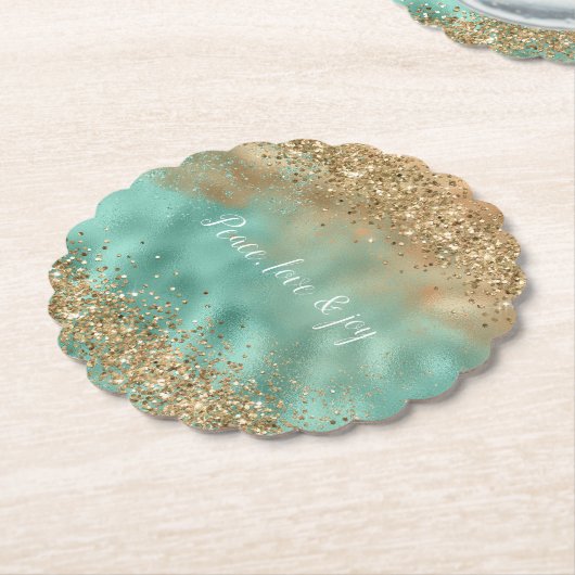 Aqua Gold Glitzer Confetti Untersetzer (angewinkelt)