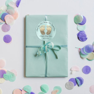 Aqua Gold Glitzer Feet Baby Dusche Gefallen Danke Runder Aufkleber