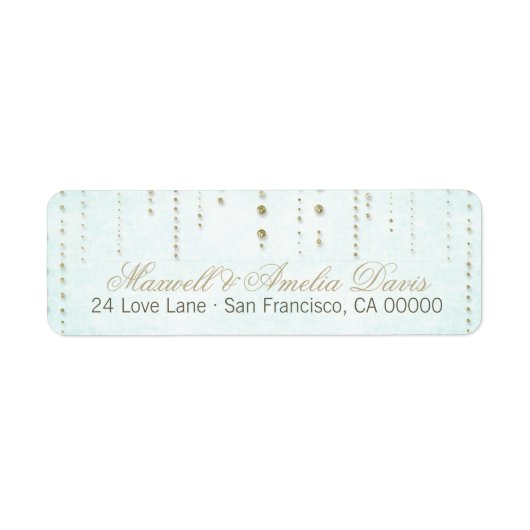 Aqua & Gold Glitzer Look Hochzeitadresse Labels (Vorne)