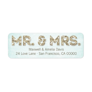 Aqua & Gold Glitzer Look Mr. & Mrs. Large