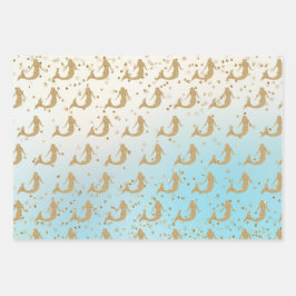 Aqua Gold Glitzer Mermaid Glitz Sparkle Geschenkpapier Set