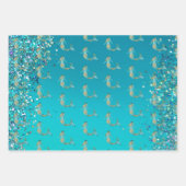 Aqua Gold Glitzer Sparkle Meerjungfrau Geschenkpapier Set (Vorderseite)