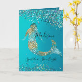 Aqua Gold Glitzer Sparkle Meerjungfrau Karte (Gelbe Blume)