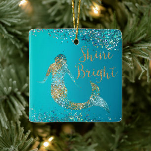 Aqua Gold Glitzer Sparkle Meerjungfrau Keramikornament
