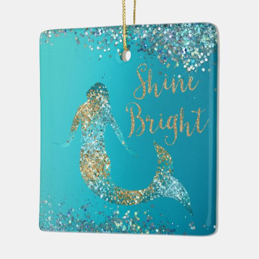Aqua Gold Glitzer Sparkle Meerjungfrau Keramikornament (Links)