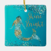 Aqua Gold Glitzer Sparkle Meerjungfrau Keramikornament (Vorderseite)