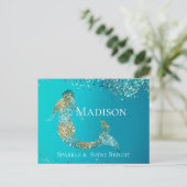 Aqua Gold Glitzer Sparkle Meerjungfrau Postkarte (Stehend Vorderseite)