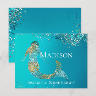 Aqua Gold Glitzer Sparkle Meerjungfrau Postkarte