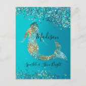 Aqua Gold Glitzer Sparkle Meerjungfrau Postkarte (Vorderseite)