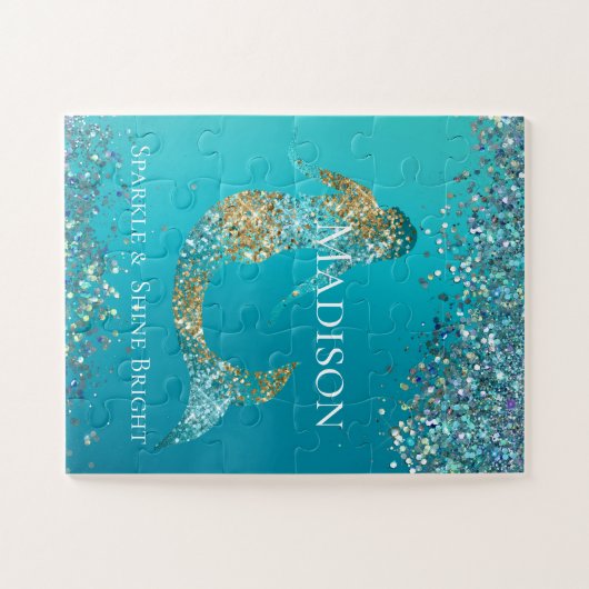 Aqua Gold Glitzer Sparkle Meerjungfrau Puzzle (Horizontal)
