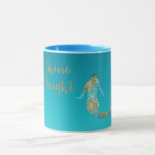 Aqua Gold Glitzer Sparkle Meerjungfrau        Tasse