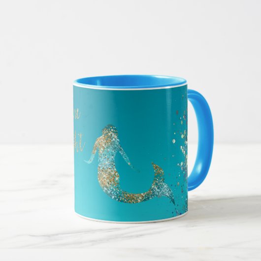 Aqua Gold Glitzer Sparkle Meerjungfrau Tasse (VorderseiteRechts)