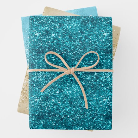 Aqua Gold Glitzy Glitzer (Meerjungfrau inspiriert) Geschenkpapier Set (Beispiel)