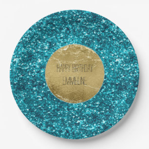 Aqua Gold Glitzy Glitzer (Meerjungfrau inspiriert) Pappteller