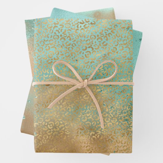 Aqua Gold Glitzy Sparkle Glitzer Leopard Geschenkpapier Set (Beispiel)