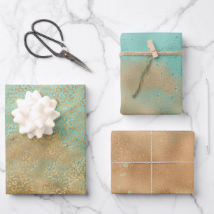 Aqua Gold Glitzy Sparkle Glitzer Leopard Geschenkpapier Set