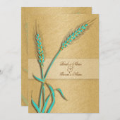 Aqua gold Hochzeitsweizen Blume Einladung (Vorne/Hinten)