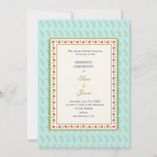 Aqua & Gold Indische Hochzeit Mehendi Einladung