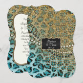 Aqua Gold Leopard Animal Print Glitzer Hochzeit Einladung (Vorne/Hinten)