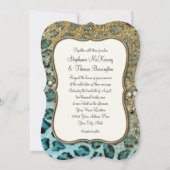 Aqua Gold Leopard Animal Print Glitzer Hochzeit Einladung (Rückseite)