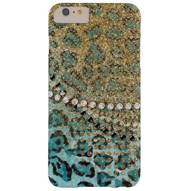 Aqua Gold Leopard Animal Print Glitzer Look Jewel Case-Mate iPhone Hülle (Rückseite)